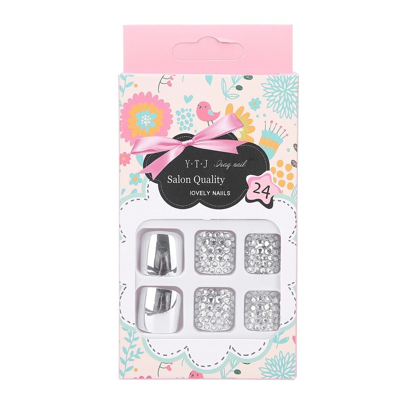 Uñas Postizas con Diamantes de Imitación, Cobertura Completa, 24 Piezas,