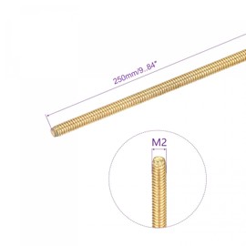 TA-VIGOR 3Pcs M2 x 250mm Brass Fully Threaded Rod, All Thread Studding Rod Bar for Anchor Bolts, Clamps, Hangers and U-Bolts
