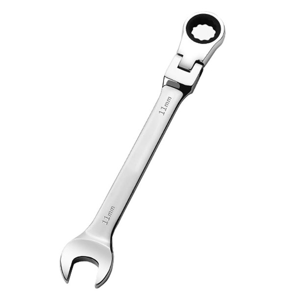 cSeao 11mm Flex-Head Ratcheting Combination Wrench 72-Teeth, Cr-V Constructed, Chrome