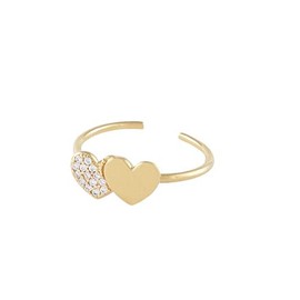 LAJOIA Jewelry Women's Ring Heart Double Heart with Zirconia Stones Sterling Silver 925 Filigree Jewellery Silver Ring (Gold), Silver, Cubic Zirconia