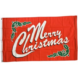 NWFlags Red Merry Christmas Flag 5ft x 3ft 75d Premium Polyester Suitable For Flagpoles | Strong Polyester 5x3 foot material flag with Eyelets