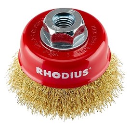 RHODIUS MTBW | 1 Piece Diameter 75 mm Cup Brush Brass-Plated | Corrugated Wire 0.3 mm, M14, Wire Brush Angle Grinder, Cleaning Brush, Steel Brush