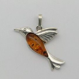 Amber America Cognac / Brown BALTIC AMBER Bird Dove Pendant 925 STERLING SILVER Natural #2601e
