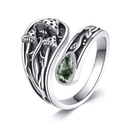 DAYLINLOVE Pilz Löffel Ringe 925 Sterling Silber Moos Agat Pilz Daumen Ring Vintage Schmuck Geschenke für Frauen Männer