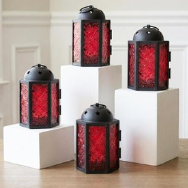 Mini candelabro de Metal marroquí pequeño de 4,5 Pulgadas, candelabro Decorativo para centros de Mesa, decoración del hogar Interior, Patio Exterior, Bodas, Rojo, Juego de 4