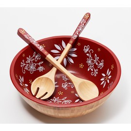 Temp-tations by Tara Temp-tations Bamboo Salad Bowl with Servers (Classic Red)