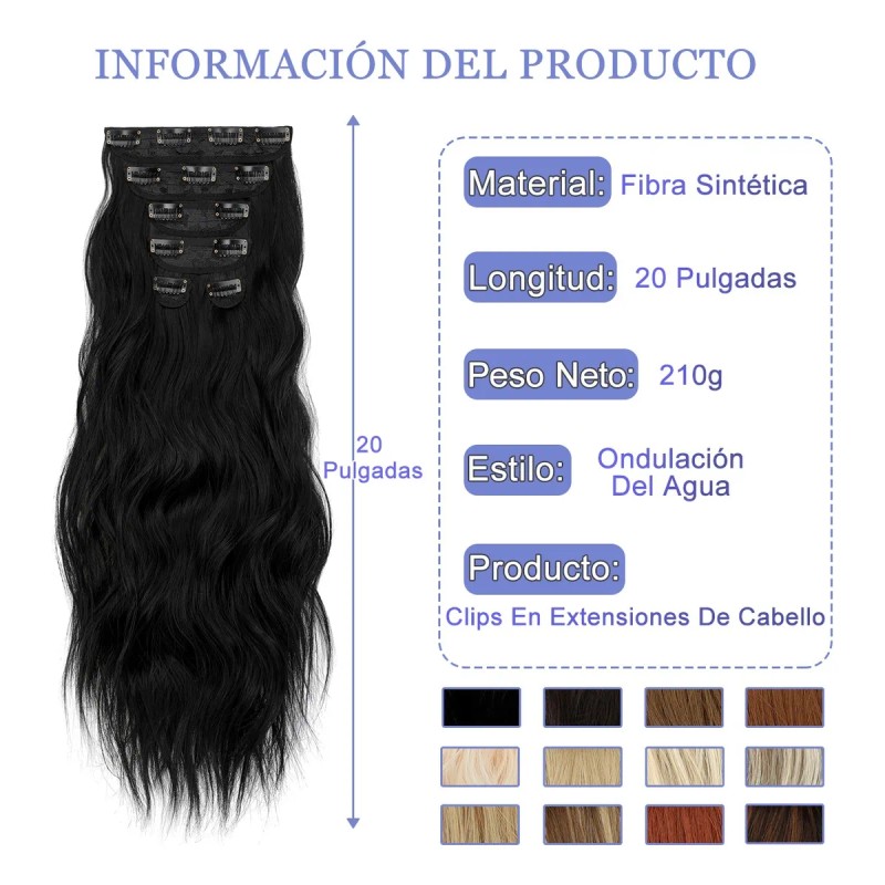 Extensiones De Cabello Con Clip, 6 Piezas, Cabeza Completa