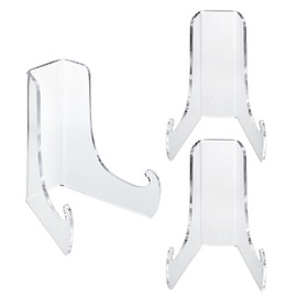 Hipiwe 3 Pack Clear Easel Display Stand Acrylic Plate Stand Holders Flat Back Table Card Holder for Display Decorative Picture Frame Easel Base for Home Decor Art Display, Medium