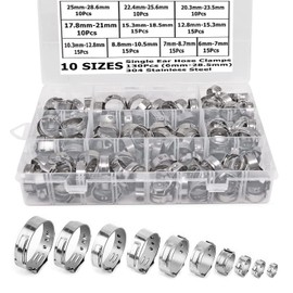 130Pcs 1/4" - 1-1/8" Single Ear Hose Clamp Hose Crimp Clamps Ear Crimp Rings Ear Stepless Hose Clamp Pinch Clamps for Hose Pipe Clamp Tools (10 Sizes 6-28.6mm)