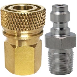 YTQDSS 1/8 Inch NPT Female Connector and 8mm Male Plug Fill Nipple Quick-Disconnect Set, Copper - Stainless Steel Remote Line Male & Female Set for PCP Foster Paintball Airsoft Diving