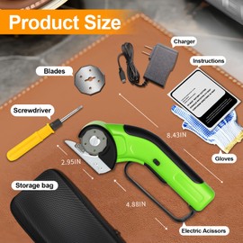 ZFULVO Cordless Electric Scissors Rechargeable with 2-Blade & Storage Bag, Powerful Rotary Cardboard Box Cutter 3.7V 2000mAh for Cloth Carpet Plastic Leather, Charging Cable(Green)