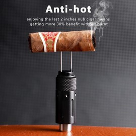 KEENSUN 2-in-1 Cigar Punch Tool Set with Cigar Hole Opener(9mm) and Twin Nubber, Portable Rotary Punch with Key Chain Ring (Black)