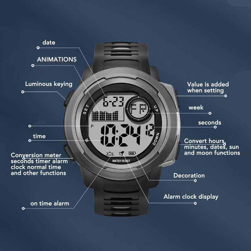 Men Digital Sports Watch Outdoor Sports Electronic Watch Shock Resistant