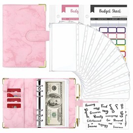 Charmoon Household Management Pouch Money Management File Household Account Book Bag Separation 6-Hole Binder Savings Budget Management A6 (Pink)