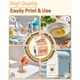 Phomemo Labels-Brown Sticker Circle Thermal Label for Jam and Jelly Jar Labels, and More (1.96" x 1.96" Round, 140 Labels/Roll) Compatible with M110/M220/M221/M110/M120/M250, Black on Brown, 50 x 50mm