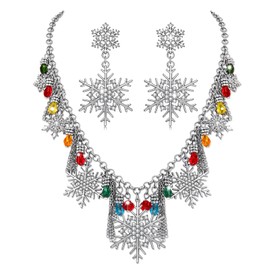 YAHPERN Christmas Necklaces For Women X-Mas Snowflake Light Bulbs Chunky Collar Necklaces Snowflake Drop Dangle Earrings Set Holiday Gift (E: Snowflake 2)