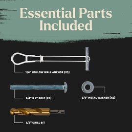 Heavy Duty Zip Tie Toggle Anchor Mounting Kit - Drywall Anchors and Screws - Includes Washers, Bolts, and Custom Drill Bit - Used to Hang Heavy Items Including tv Mount - 1/4"-20x 2 1/2" Bolt 5 Pack