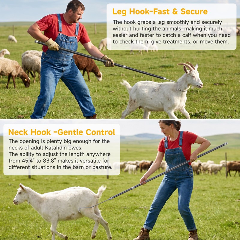 Lightweight Sheep Catcher Hook, 45"Carbon Shaft Leg Neck Goat Grabber