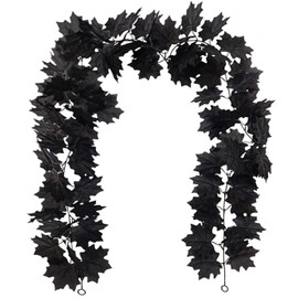Künstliche Herbst-Ahornblätter-Girlande, 1,8 m, für den Innen- und Außenbereich, Dekoration für Zuhause, Garten, Hochzeit, Party, Schwarz, 1,8 m