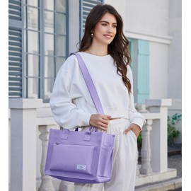 KALIDI FANCY FOREST Tote Bag, Shoulder Bag with Multiple Pockets, 3-Way Use, Detachable Shoulder Strap, Large Capacity, Oversized, Stands Upright, Canvas Tote, Sailcloth, Tote Bag for School and Work