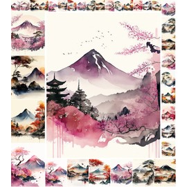 Decoupage Paper Pack (35 Sheets 6"x8") Mountain Scenic Japan Watercolor FLONZ Pictures Illustration Cards for Decoupage, Craft and Scrapbooking