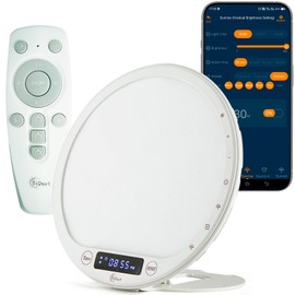 Bioset 10000 Lux Light Therapy Alarm Clock, Sunrise Wake-Up Light with APP & Remote, Built-in Lithium Battery, Portable Travel, Full Spectrum LED (CRI>95), UV-Free for Home Office