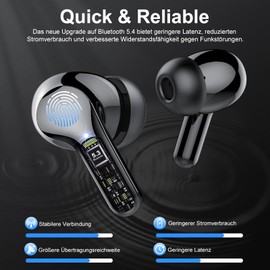 Bluetooth Headphones, Wireless Bluetooth 5.4 In Ear, 4 ENC Noise Cancelling Mic Earphones, HiFi Stereo Deep Bass, 40H Playtime, IP7 Waterproof Earbuds, Touch Control, LED Display, Black