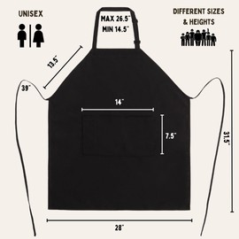 Gala Houseware Kitchen Bib Apron,black aprons pack of 2,Chef Aprons with Long Tie and 3 pockets for Adult Men and Women,