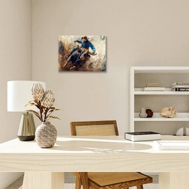 Western Cowboy Wall Art Vintage Bull Cow Wall Decor Vintage Cowboy Canvas Painting Rustic Animal Picture Modern Artwork Home Decoration for Living Room Bedroom Office Framed 16"x12"