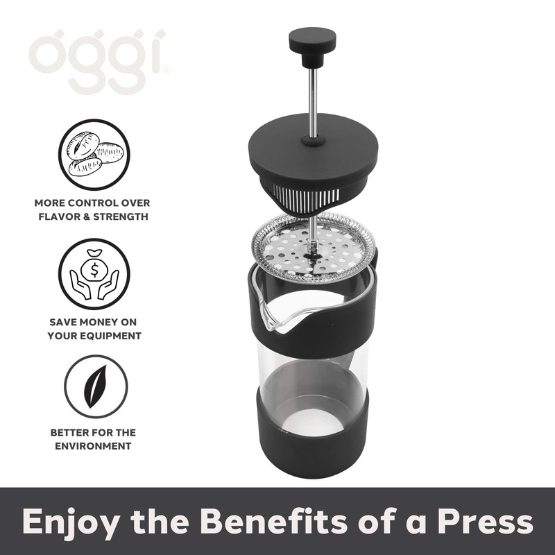 Oggi French Press Coffee Maker (12oz)- Borosilicate Glass, Coffee Press,