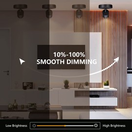 VANoopee Flush Mount LED Ceiling Spotlight Dimmable Adjustable Spotlight Directional Spot Lights Indoor Bright Can Accent Fixture for Living Room Bedroom - CRI90 Flicker Free 10W 800lm 3000K Black