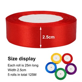 5 Rolls of Gift Ribbons Wide -125 m x 25 mm, Satin Ribbon Colourful Silk Ribbon Gift Ribbon for Wrapping Gifts, Flowers, Crafts and Festive Decorations (25 m/per Volume)
