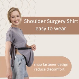 Post Shoulder Surgery Shirts with Concealed Snap Buttons on Both Sides| Lightweight Soft Chemo Shirt Grey