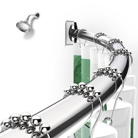 TENOVEL Curved Shower Curtain Rod, Round 42-73 Inches Shower Rods for Bathroom Adjustable, Rounded Bowed Stainless Steel Shower Rods Customized for Bathtub, Stall, Chrome, Need to Drill