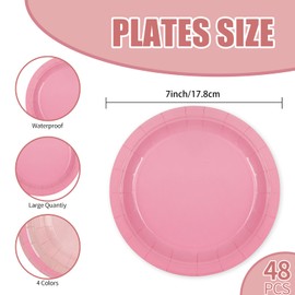 EVYIENEN 48 Pcs Dusty Pink Paper Plates,7 Inch Gradient Light Pink Dessert Plates Decorations Supplies for Birthdays,Graduations,Weddings and Holidays Parties,Pack of 4 Colors