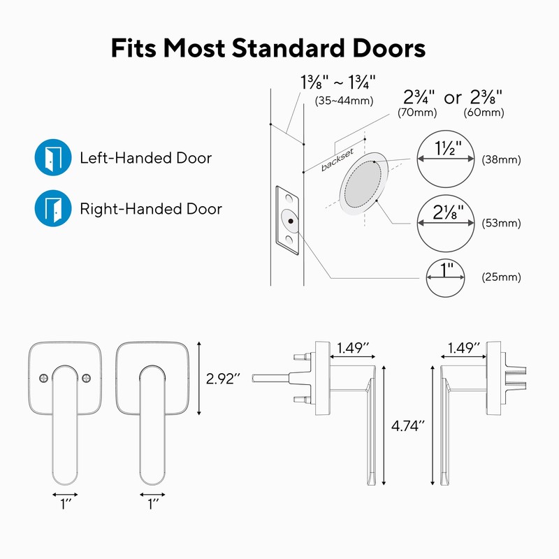 ULTRALOQ Passage Lever Door Handle, Reversible Black Front Door Handle