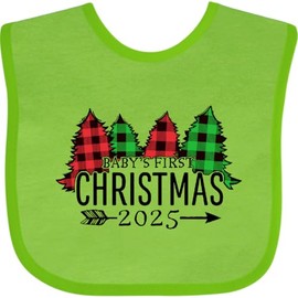 inktastic Baby's First Christmas 2025 Baby Bib Apple Green 46d0a