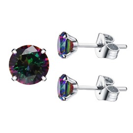 5mm 5A Stunning Rainbow Surgical 316L Stainless Steel Silver for Women Men Girl Boy Wife Earrings Stud Hypoallergenic Tragus Cartilage Sleeper