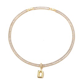 sineed Bubble Letter Necklace Gold Tennis Necklaces for Women 14K Gold Plated Cubic Zirconia Chunky Custom Name Necklace Gold Jewelry for Women (D)