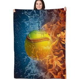 Turamurra Fire and Water Softball Blanket, Sports-Themed Fleece Throw with Dynamic Softball Design, Soft Cozy Lightweight Blanket, for Softball Players and Fans, 50x60 in,Decor