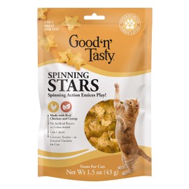 Good ‘n’ Tasty Spinning Stars Cat Treat, 1.5 Ounces, 2-in-1 Treat & Toy Made with Real Chicken, Chicken Liver & Catnip, Encourages Playfulness & Low Calorie