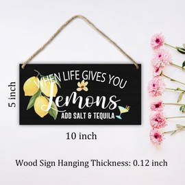 Wooden Hanging Sign Plaque, When Life Gives You Lemons Add Salt & Tequila, Motivational Quote Wood Wall Sign, Retro Farmhouse Home Decor Gift for Home Living Dining Bedroom Office Study -A26