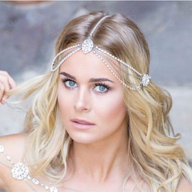 Aimimier Bohemian Head Chain Crystal Teardrop Forehead Chain Wedding Prom Party Festival Hair Jewelry for Women and Girls (Rose gold)