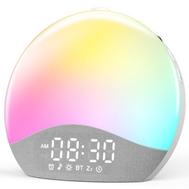 ecozy Sunrise Alarm Clock, White Noise Sound Machine, Upgraded Backlit Buttons for Bedrooms, 26 Soothing Sounds, 17 Night Lights, Bluetooth Speaker, Wake Up Sunlight for Heavy Sleepers, Wood
