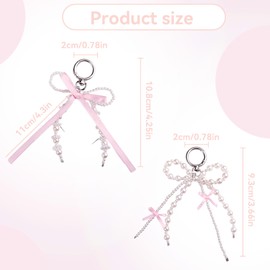 Pack of 2 Key Ring Beads, Bow Key Fob Pink, Cute Bag Charms, Fashionable Backpack Pendant for Bags, Pink Bags, Pendants, Pearl Bows, Bags, Charms, for Bags, Mobile Phones, Purse, White