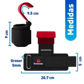 Bluelander Straps para Gym para Levantamiento de Pesas, Straps Ganchos de Levantamiento con Muñequera Ajustable de Velcro, Agarre Firme y Seguro de Ejercicio, Antideslizantes, Prevención de Lesiones