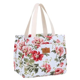 Insulated Lunch Bag for Women Men, Reusable Waterproof Cooler Tote with Zipper, Lightweight Lunch Box for Work, Office, Picnic, Travel, Daily Use – Red Floral