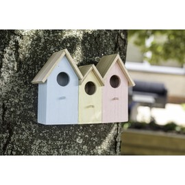Garden Mile® Novelty 3 In 1 Wooden Wild Garden Bird Houses Nesting Box Predator Proof Small Birds Sparrows, Tits Robin Nester Garden Ornament