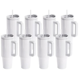 30 OZ Sublimation Tumblers with Removable Handle White Blanks Stainless Steel Cups Mugs with Lid and Plastic Straw for Tumbler Heat Press Sublimation Oven Printing 4 Pack & 12 Pack & 24 Pack - Pack: 12 Pack