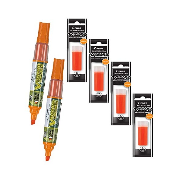 Refillable Dry Erase Markers, Pilot V Board Master, 2 Orange